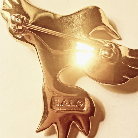 Signed Swarovski S.A.L. Hummingbird Brooch Crystal Gold Plated - Picture 3 of 5